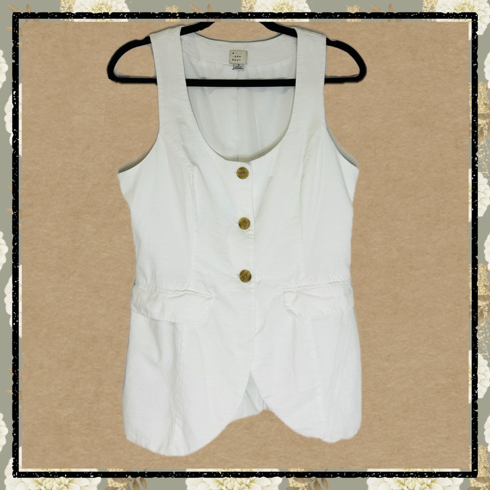A New Day White Button Front Vest M Minimalist Tie Back Sleeveless Top - Picture 3 of 5